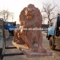 Large hand carved red marble animal life size stone lion sculpture